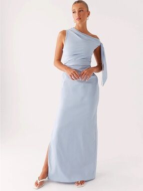 Peppermayo Powder Blue One-Shoulder Column Dress with Tie Strap
